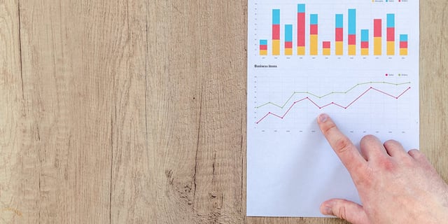 A hand pointing to a graph in the context of behavioural versus contextual targeting 